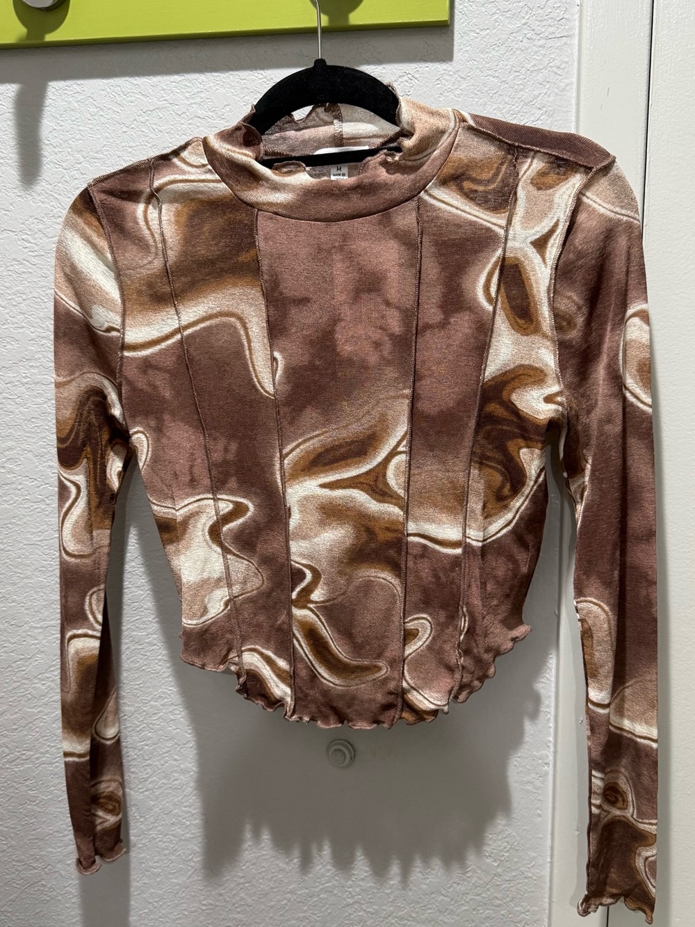 Brown Swirl Mock-Neck Long Sleeve Top - Sheer material. Brand new with tags